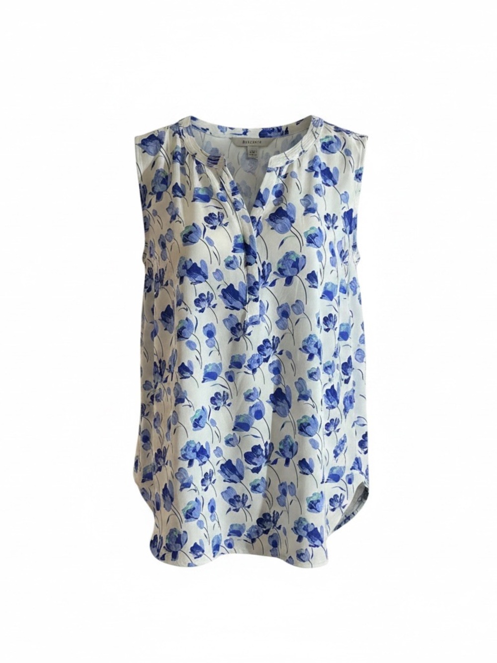 Talbots White and Blue Floral Sleeveless Split-Neck Camisole - Picture 3 of 12
